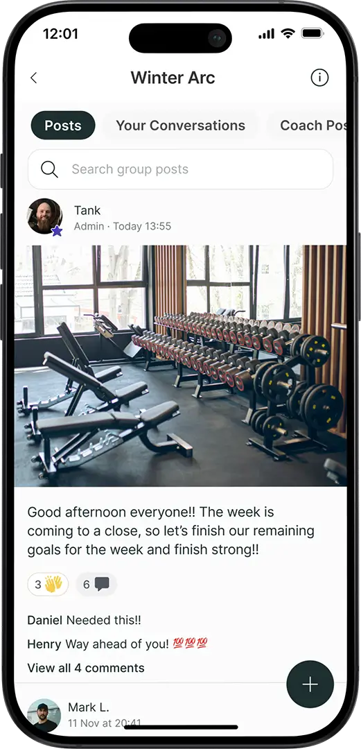 Fitness app showing community feature